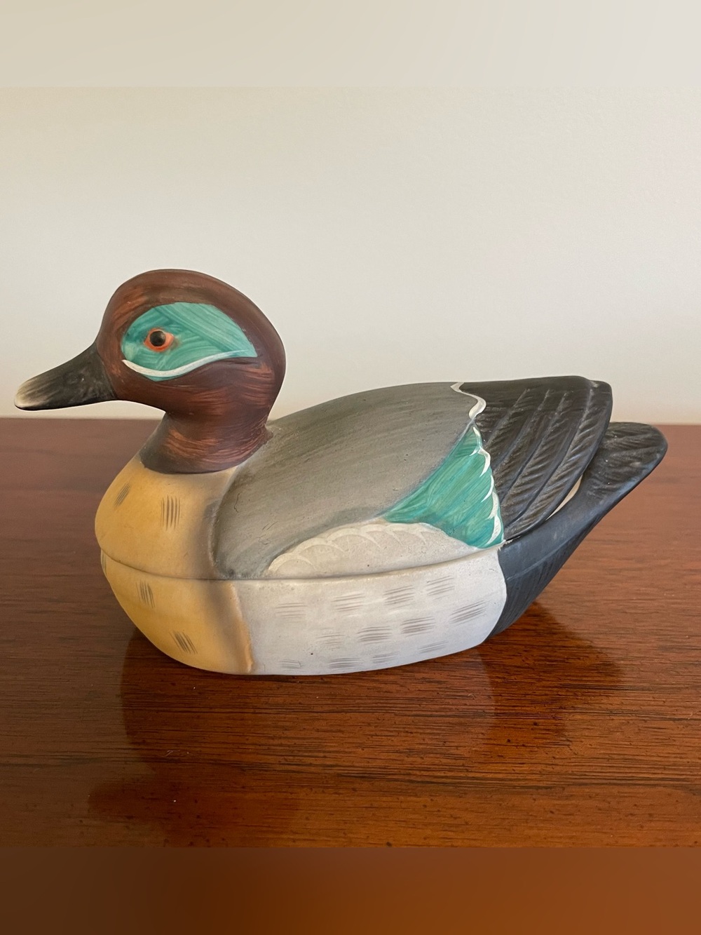 Vintage Mallard Duck Trinket Box Ceramic Taiwan Balos Exclusive 6"